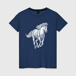 Футболка хлопковая женская Белая лошадь скачет, цвет: тёмно-синий