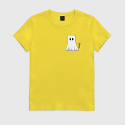 Футболка хлопковая женская Котик приведение, цвет: желтый