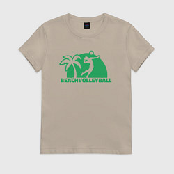 Футболка хлопковая женская Green beach volleyball, цвет: миндальный