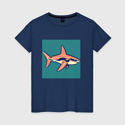 Футболка хлопковая женская Акула арт, цвет: тёмно-синий