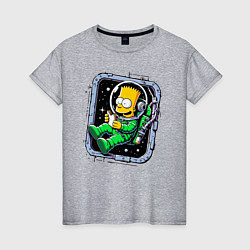 Футболка хлопковая женская Барт Симпсон с сэндвичем в космосе - нейросеть, цвет: меланж