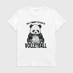 Футболка хлопковая женская Panda volleyball, цвет: белый
