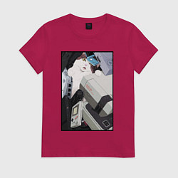 Футболка хлопковая женская Кот в ретро консолях, цвет: маджента
