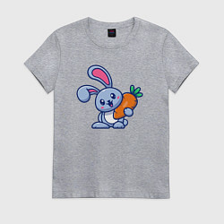 Футболка хлопковая женская Весёлый зайчик с морковкой, цвет: меланж