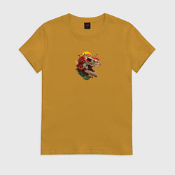 Футболка хлопковая женская Ти-рекс на закате, цвет: горчичный