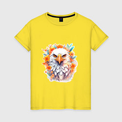 Футболка хлопковая женская Орел в цветах, цвет: желтый