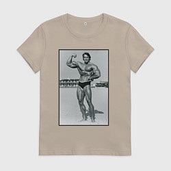 Футболка хлопковая женская Mister Schwarzenegger, цвет: миндальный