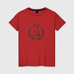 Футболка хлопковая женская Герб СССР со звездой, цвет: красный