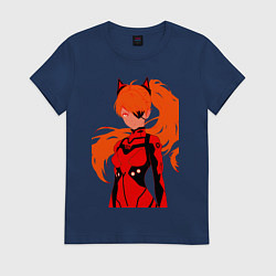 Футболка хлопковая женская Asuka Langley is Dead Serious, цвет: тёмно-синий