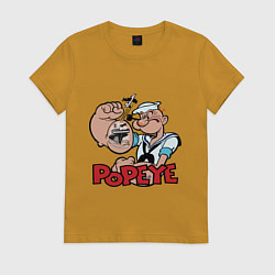 Футболка хлопковая женская Попай - бицепс, цвет: горчичный
