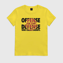 Футболка хлопковая женская Защита выигрывает чемпионаты, цвет: желтый