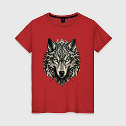 Футболка хлопковая женская Племенной волк, цвет: красный