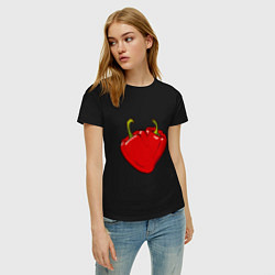 Футболка хлопковая женская Сердце из красных перцев как символ любви к еде, цвет: черный — фото 2