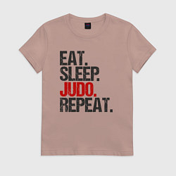 Футболка хлопковая женская Eat sleep judo repeat, цвет: пыльно-розовый
