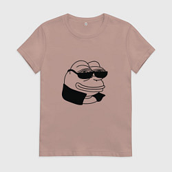 Футболка хлопковая женская Лягушонок пепе в очках мем, цвет: пыльно-розовый