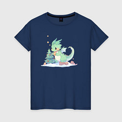 Женская футболка Чиби-дракон с ёлочной игрушкой