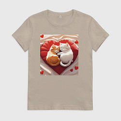 Футболка хлопковая женская Котята на подушке, цвет: миндальный