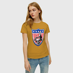 Футболка хлопковая женская Американский байкер, цвет: горчичный — фото 2