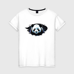 Футболка хлопковая женская Грустная панда портрет, цвет: белый