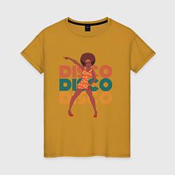 Футболка хлопковая женская Disco girl, цвет: горчичный