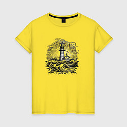 Футболка хлопковая женская Море и маяк, цвет: желтый
