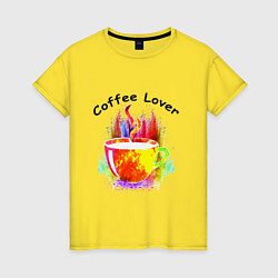 Футболка хлопковая женская Люблю пить кофе, цвет: желтый
