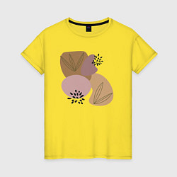 Футболка хлопковая женская Листья и семена в скандинавском стиле, цвет: желтый