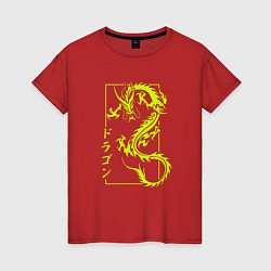 Футболка хлопковая женская Тату с драконом, цвет: красный