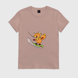 Футболка хлопковая женская Лиса на сноуборде, цвет: пыльно-розовый