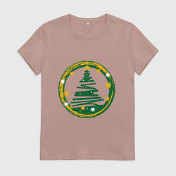 Футболка хлопковая женская Новогодняя елка звезды краски, цвет: пыльно-розовый