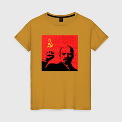 Футболка хлопковая женская Lenin in red, цвет: горчичный