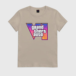Футболка хлопковая женская Grand theft auto VI, цвет: миндальный