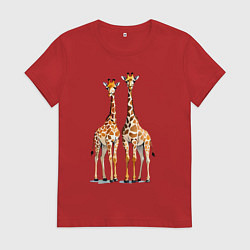 Футболка хлопковая женская Друзья-жирафы, цвет: красный