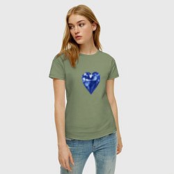 Футболка хлопковая женская Синее алмазное сердце, цвет: авокадо — фото 2