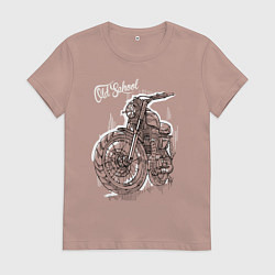 Футболка хлопковая женская Старая школа - мотоцикл, цвет: пыльно-розовый