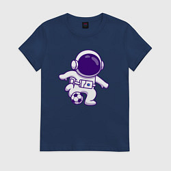 Футболка хлопковая женская Космонавт футболист, цвет: тёмно-синий