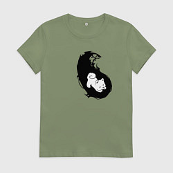 Футболка хлопковая женская Инь ян чёрный парный, цвет: авокадо