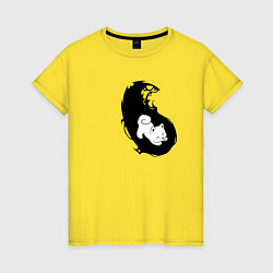 Футболка хлопковая женская Инь ян чёрный парный, цвет: желтый