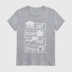 Футболка хлопковая женская Еда сон дайвинг, цвет: меланж