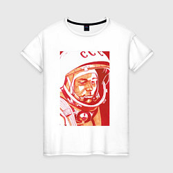 Футболка хлопковая женская Gagarin in red, цвет: белый