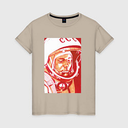 Футболка хлопковая женская Gagarin in red, цвет: миндальный