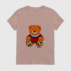Футболка хлопковая женская Мишка Вова адидас в тельняшке, цвет: пыльно-розовый