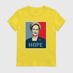 Футболка хлопковая женская Мерил Стрип надежда, цвет: желтый