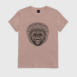 Футболка хлопковая женская Голова детеныша гориллы, цвет: пыльно-розовый