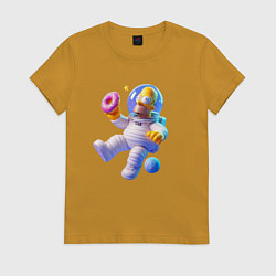 Футболка хлопковая женская Гомер Симпсон в открытом космосе, цвет: горчичный