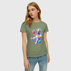 Футболка хлопковая женская Гомер Симпсон в открытом космосе, цвет: авокадо — фото 2