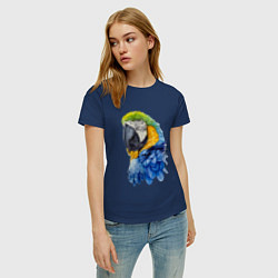 Футболка хлопковая женская Сине-золотой попугай ара, цвет: тёмно-синий — фото 2