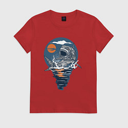 Футболка хлопковая женская Акула робот, цвет: красный