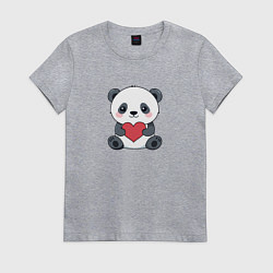 Футболка хлопковая женская Панда с красным сердечком, цвет: меланж