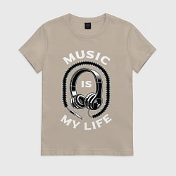 Футболка хлопковая женская Музыка is my life, цвет: миндальный